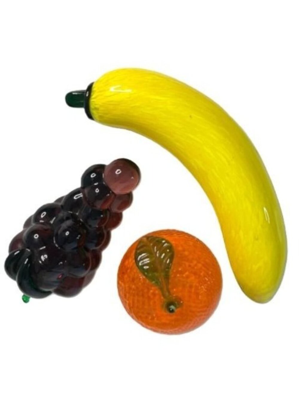 Vintage Murano Style Art Glass Fruit Banana Grapes Orange MCM Hand Blown Glass